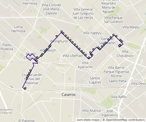 Mapa do itinerário da linha