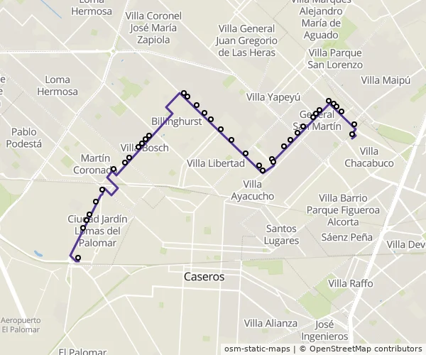 Mapa do itinerário da linha