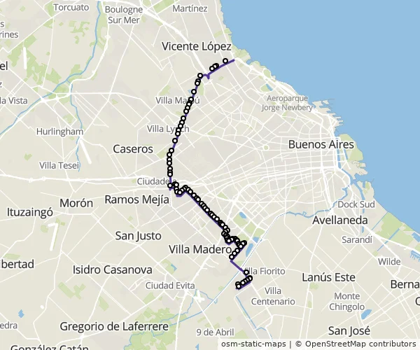 Mapa do itinerário da linha