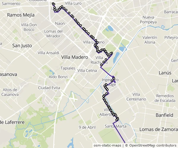 Mapa do itinerário da linha