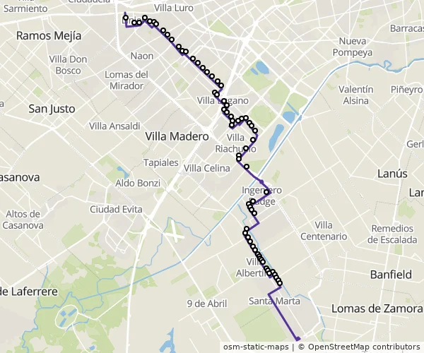 Mapa do itinerário da linha