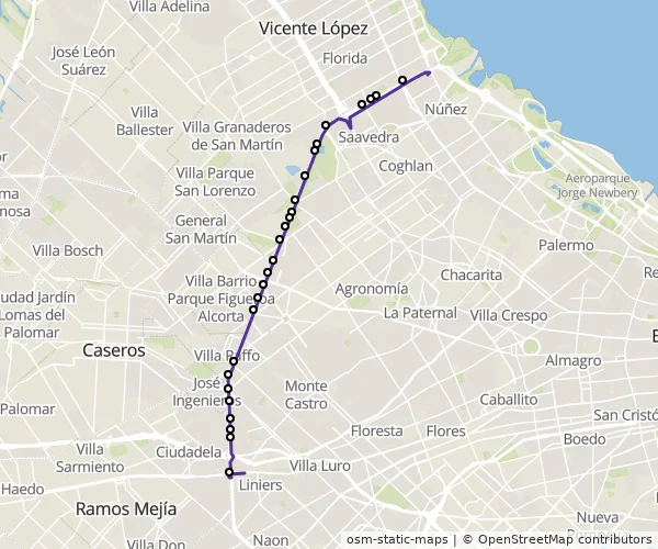 Mapa do itinerário da linha