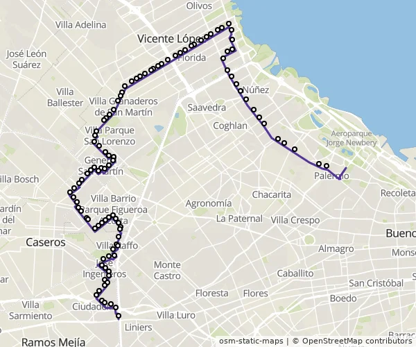 Mapa do itinerário da linha