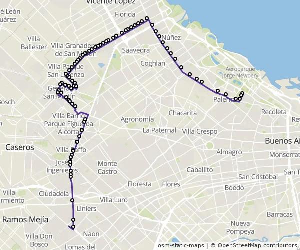 Mapa do itinerário da linha