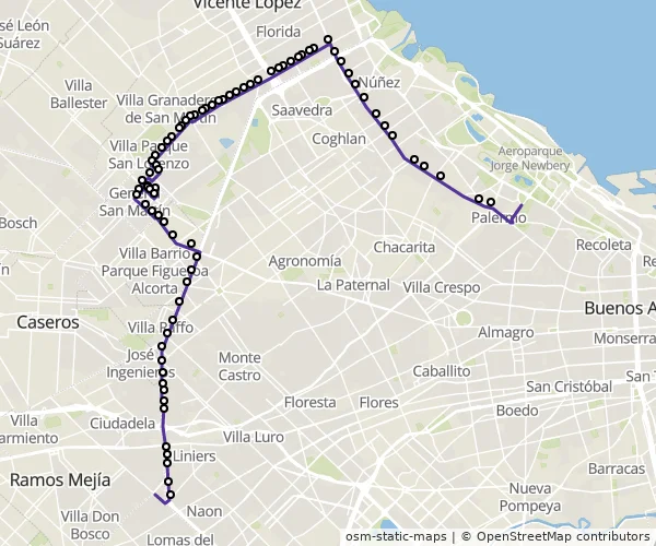 Mapa do itinerário da linha