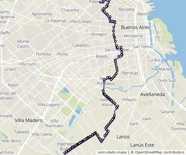 Mapa do itinerário da linha