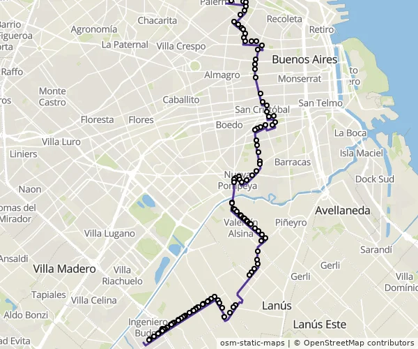Mapa do itinerário da linha
