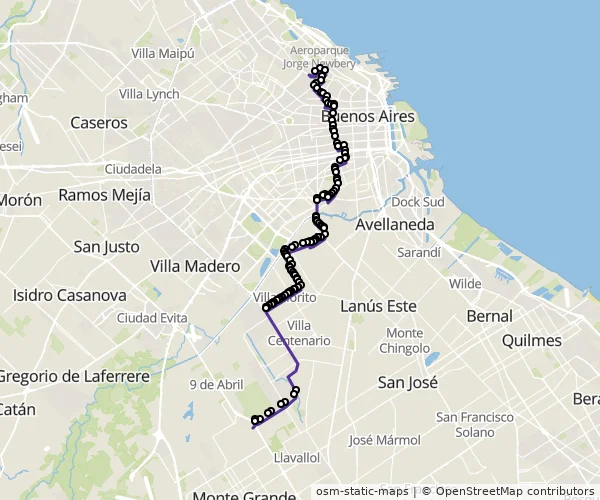 Mapa do itinerário da linha