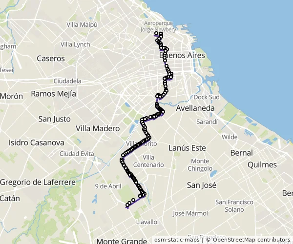 Mapa do itinerário da linha