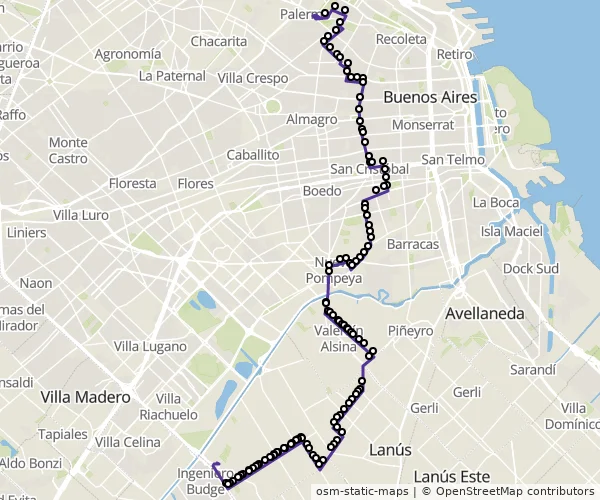 Mapa do itinerário da linha