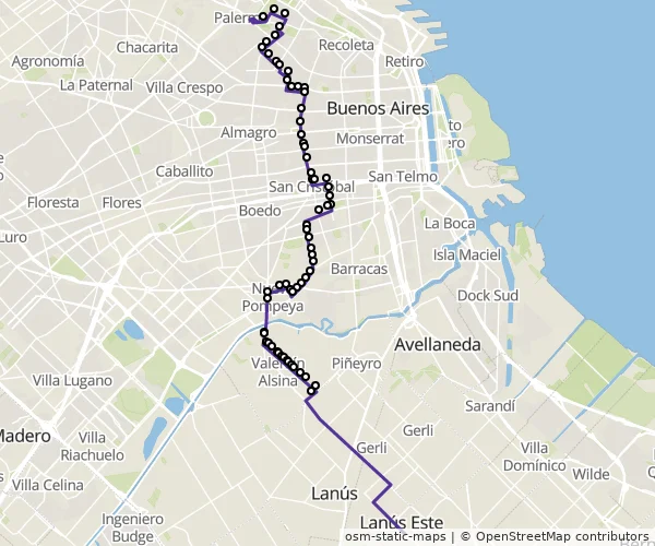 Mapa do itinerário da linha