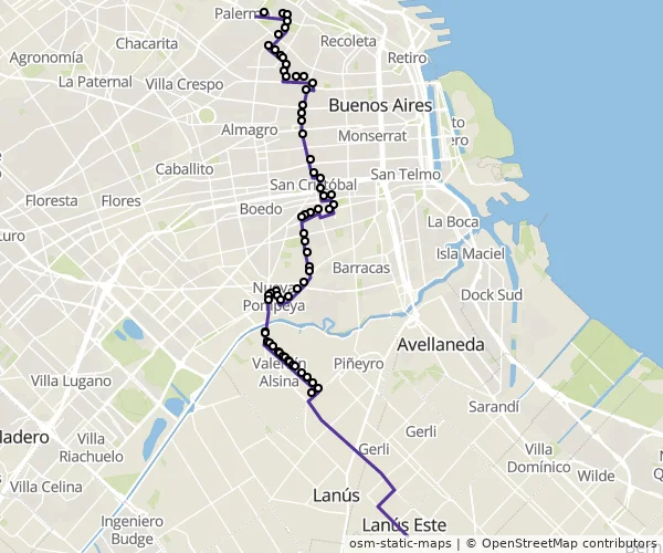 Mapa do itinerário da linha