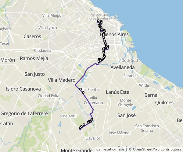 Mapa do itinerário da linha