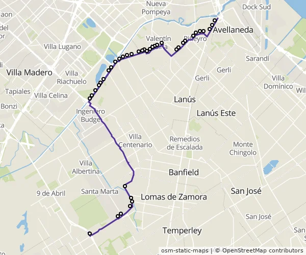 Mapa do itinerário da linha