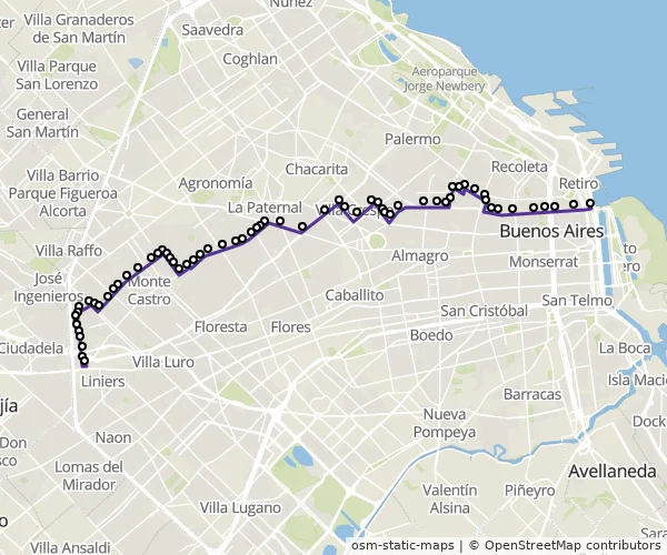 Mapa do itinerário da linha
