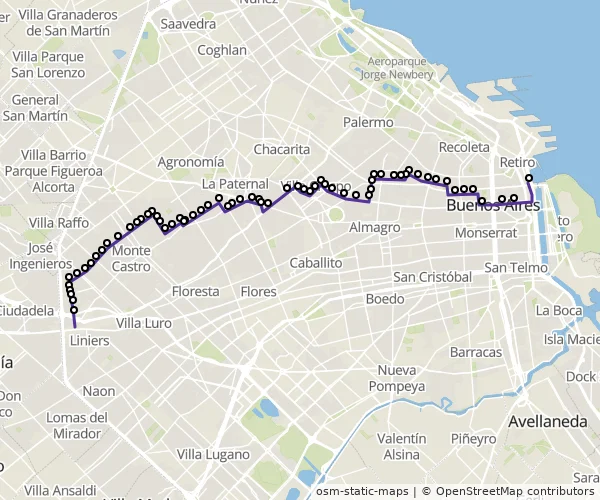 Mapa do itinerário da linha
