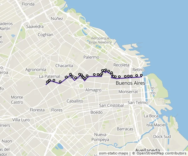 Mapa do itinerário da linha