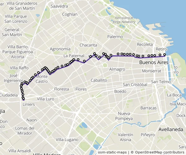 Mapa do itinerário da linha