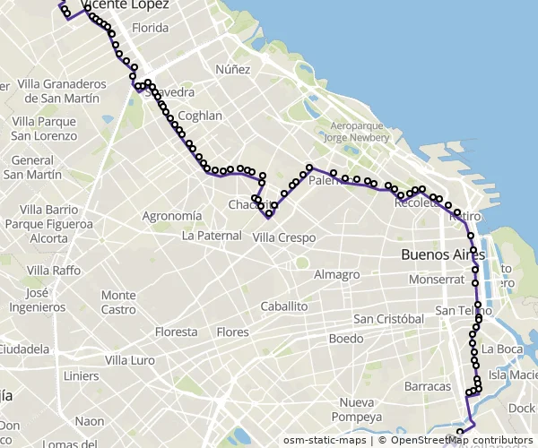 Mapa do itinerário da linha