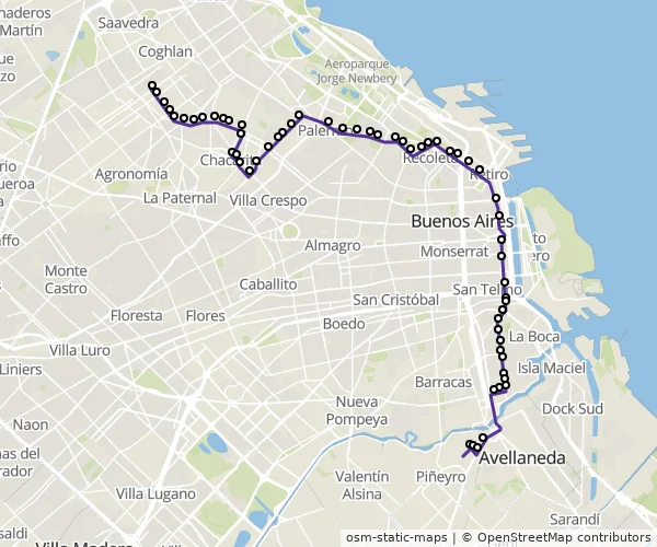 Mapa do itinerário da linha