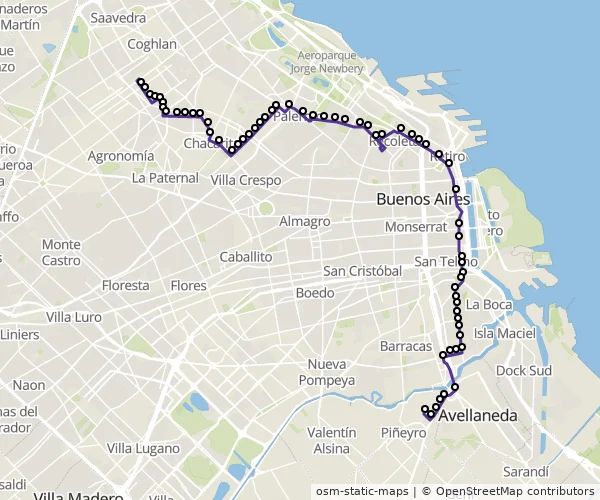 Mapa do itinerário da linha