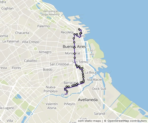Mapa do itinerário da linha
