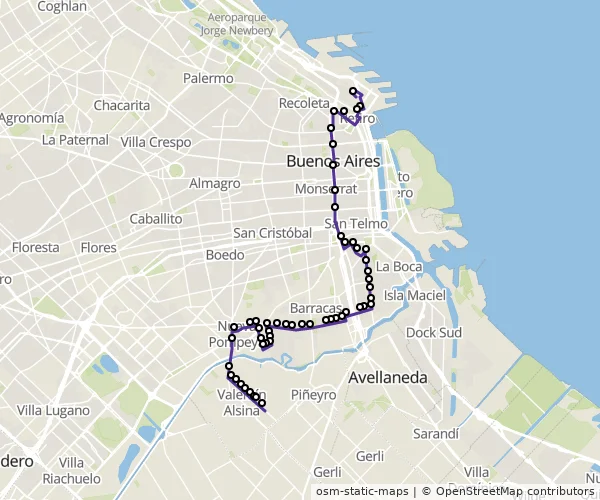 Mapa do itinerário da linha