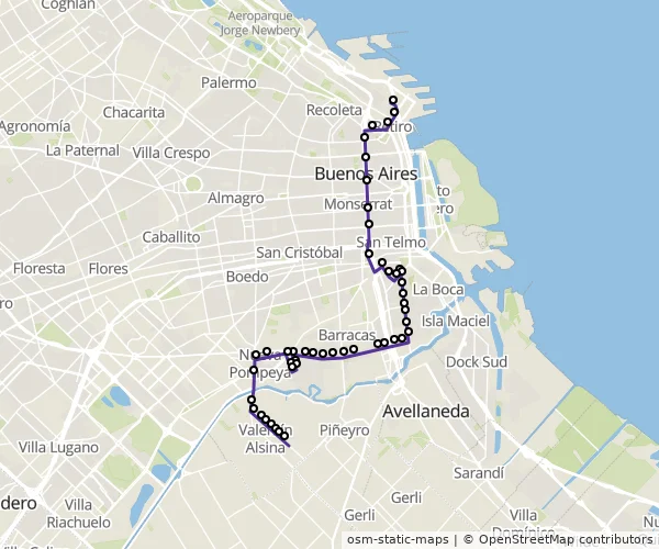 Mapa do itinerário da linha