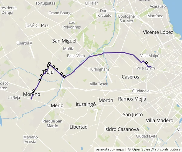 Mapa do itinerário da linha