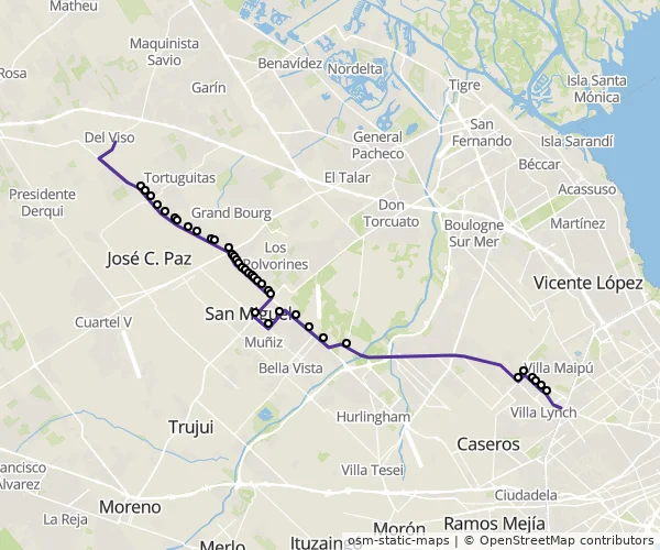 Mapa do itinerário da linha
