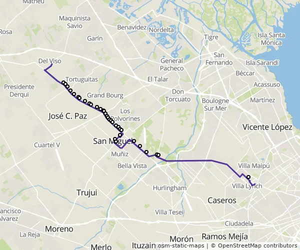 Mapa do itinerário da linha