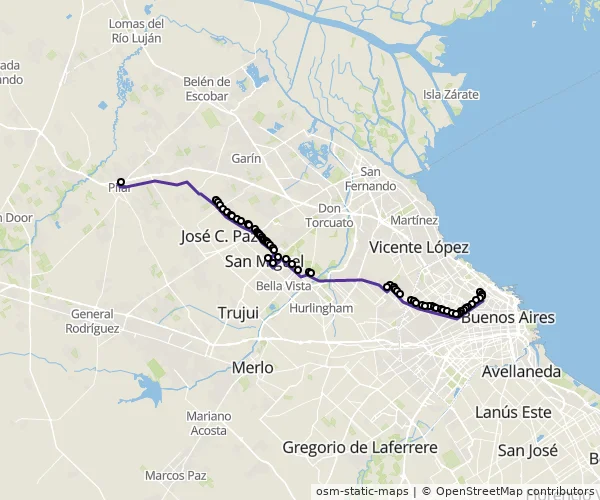 Mapa do itinerário da linha