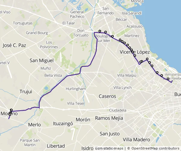 Mapa do itinerário da linha