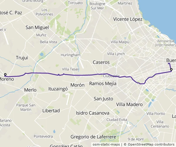Mapa do itinerário da linha
