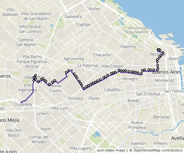 Mapa do itinerário da linha