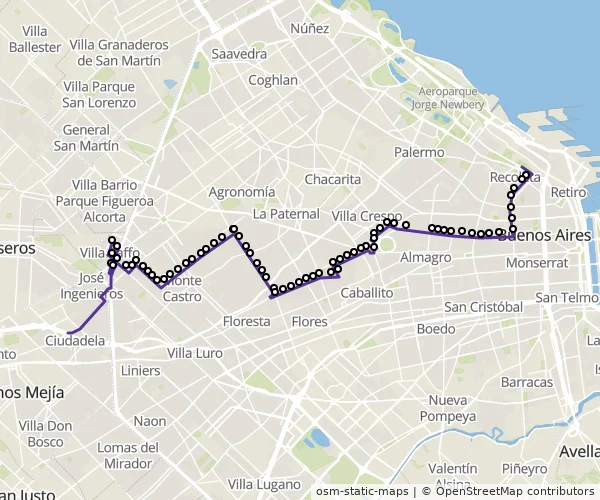 Mapa do itinerário da linha