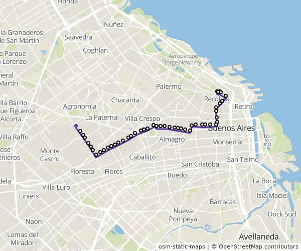 Mapa do itinerário da linha