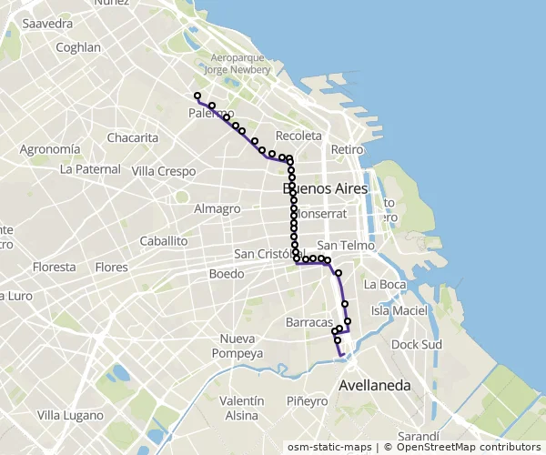 Mapa do itinerário da linha