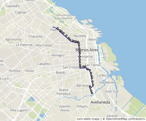 Mapa do itinerário da linha