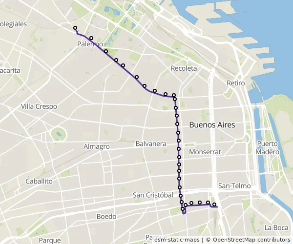 Mapa do itinerário da linha