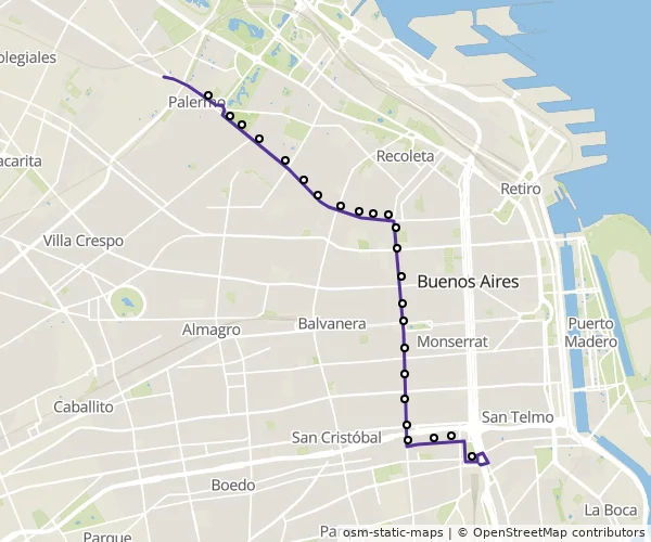 Mapa do itinerário da linha