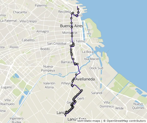 Mapa do itinerário da linha