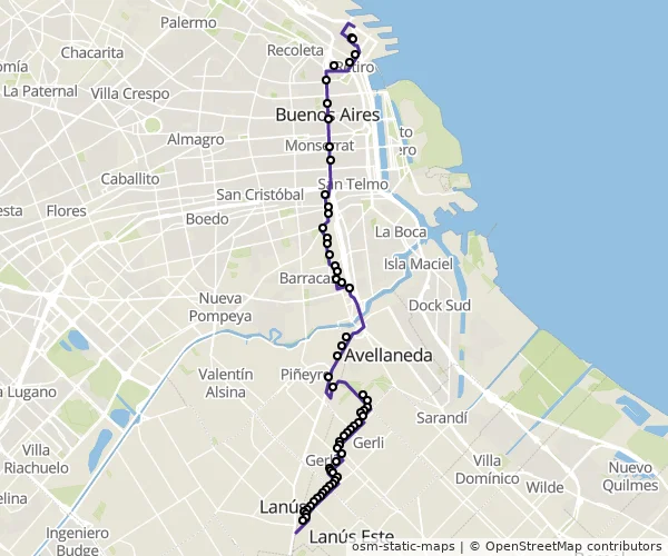 Mapa do itinerário da linha