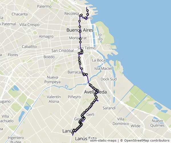 Mapa do itinerário da linha