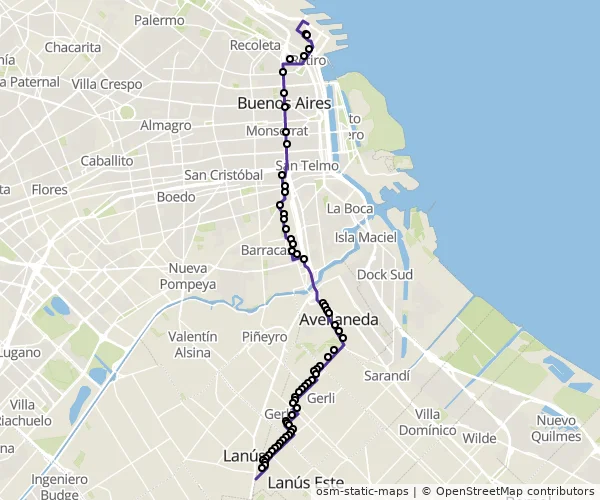 Mapa do itinerário da linha