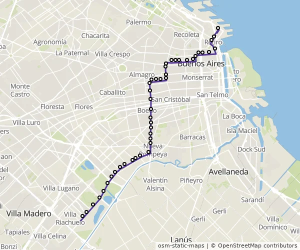 Mapa do itinerário da linha