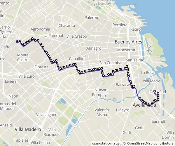Mapa do itinerário da linha
