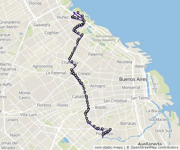 Mapa do itinerário da linha