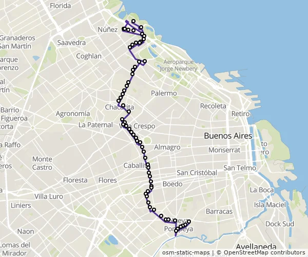 Mapa do itinerário da linha