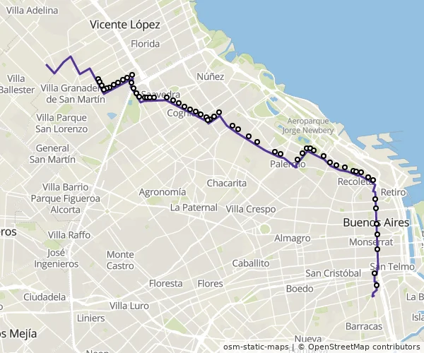 Mapa do itinerário da linha